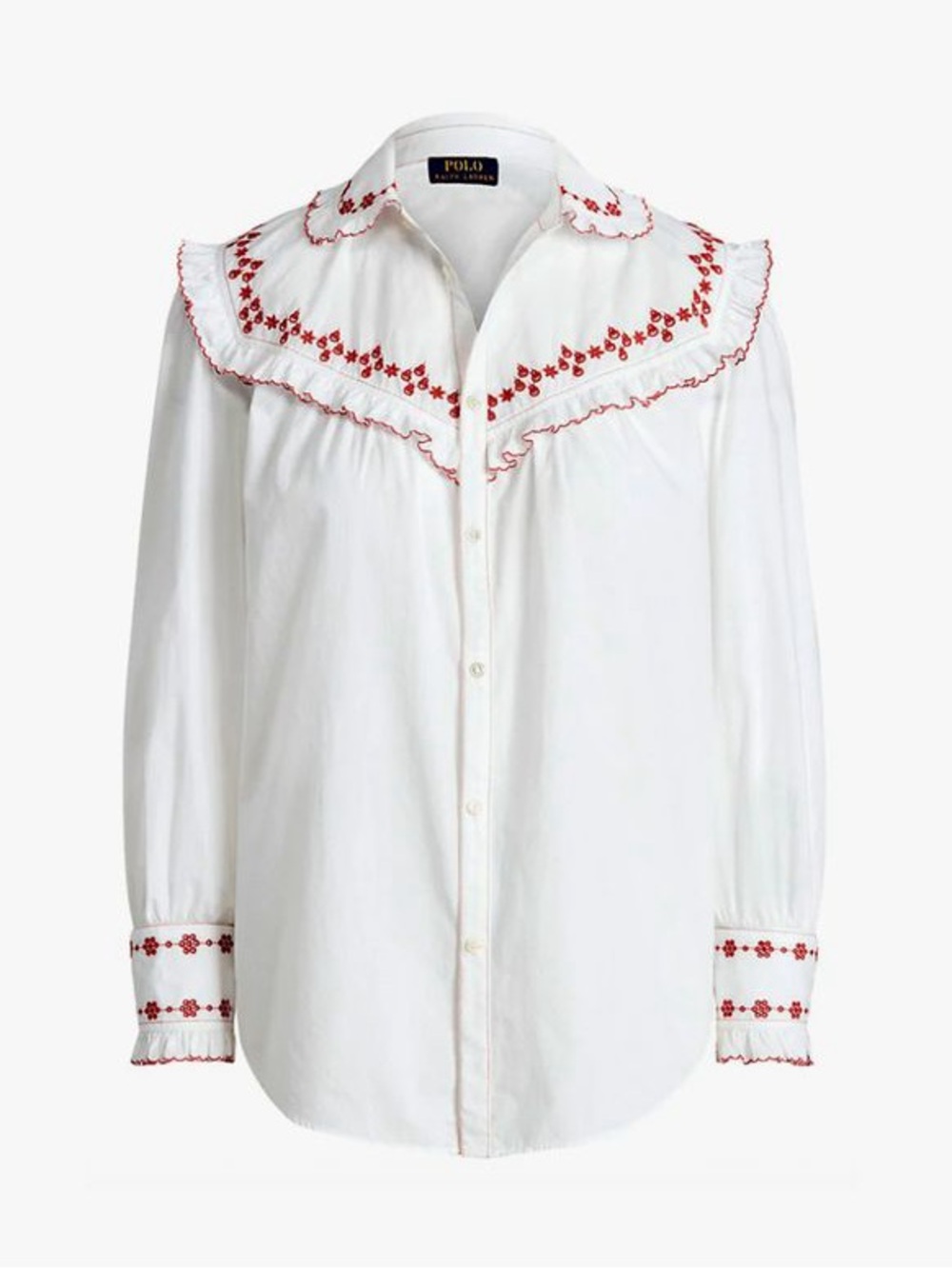 Polo Ralph Lauren Western Floral Embroidered Button-Down Shirt Red White Cotton - Picture 10 of 16